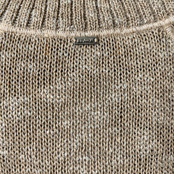 St. John Knit Zip Up Cardigan Tan Linen Silk Wool Blend Leather Pockets Size Med - Picture 5 of 7